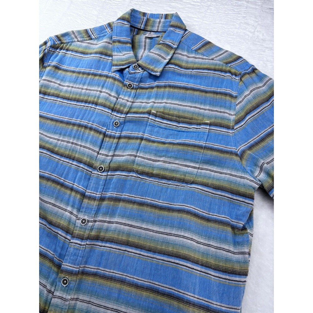 Carbon 2 Cobalt Men's Large Aqua Striped Short Sleeve Shirt Cotton Rayon Gauze
